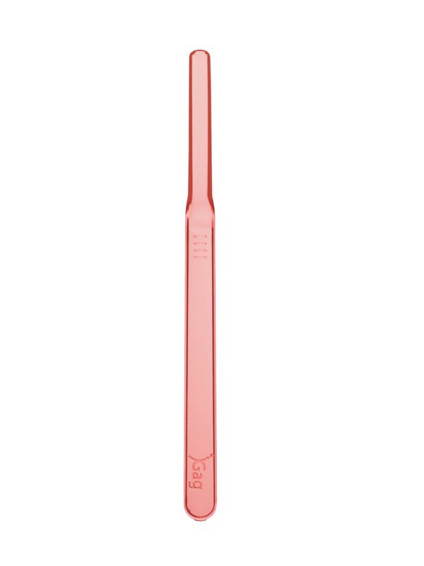 A pink plastic tube with a handle.