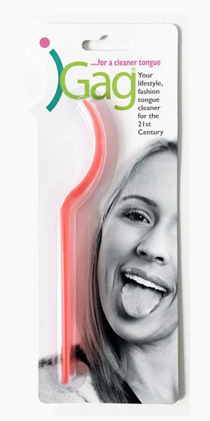 A woman with her tongue hanging out of the back of her mouth.